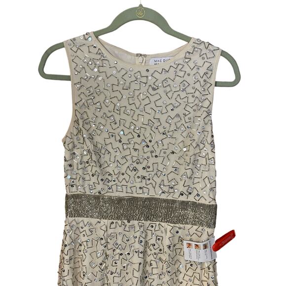 Mac Duggal Geometric Embellished Sleeveless Dress 93758 Nude Silver 6 NWT FLAW - Picture 8 of 10
